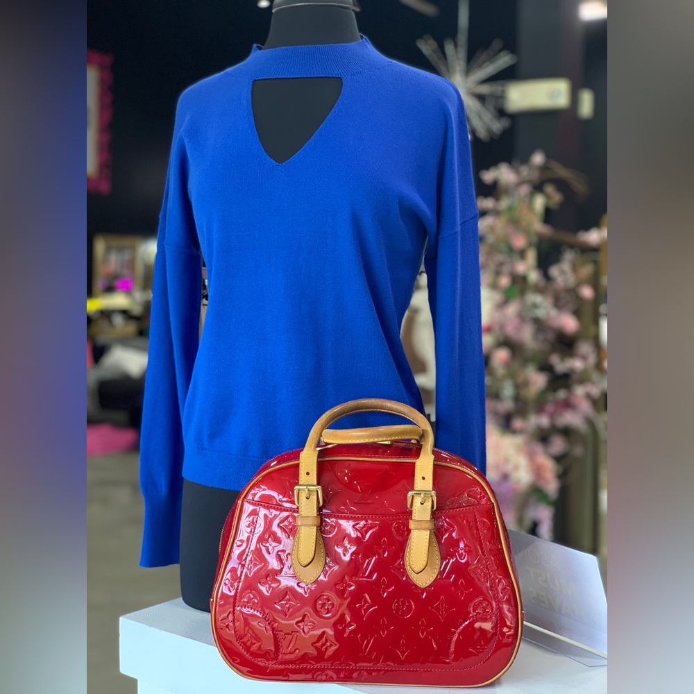 Louis Vuitton Red and Tan Satchel with Monogram Pattern